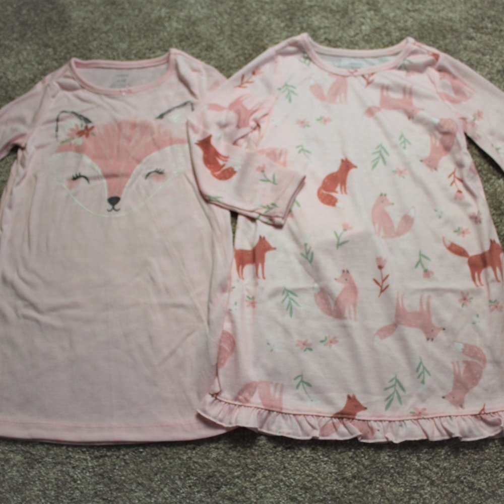 Carters Pink Fox Nightgown Set Long-Sleeved Pajamas Toddler Girls 2-3 4-5 NWT - Picture 1 of 4